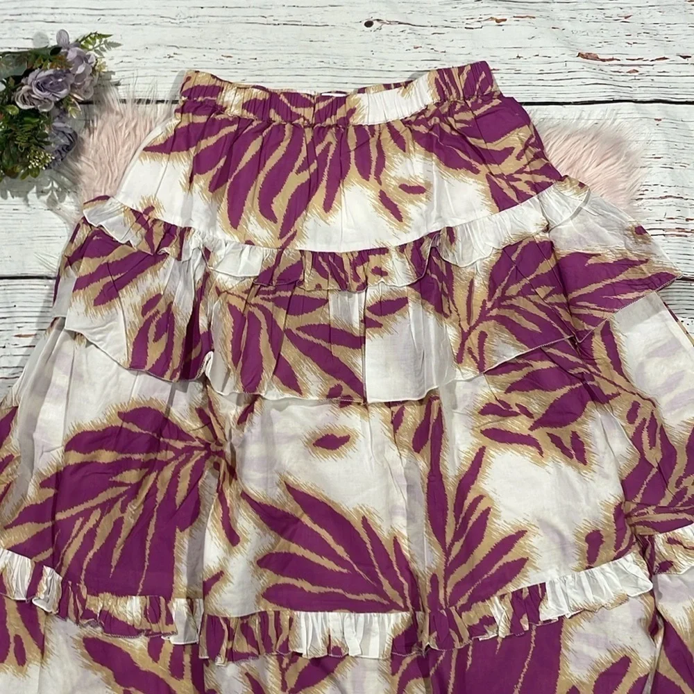 NWT Tanya Taylor Hazelle Floral Boysenberry Midi Skirt